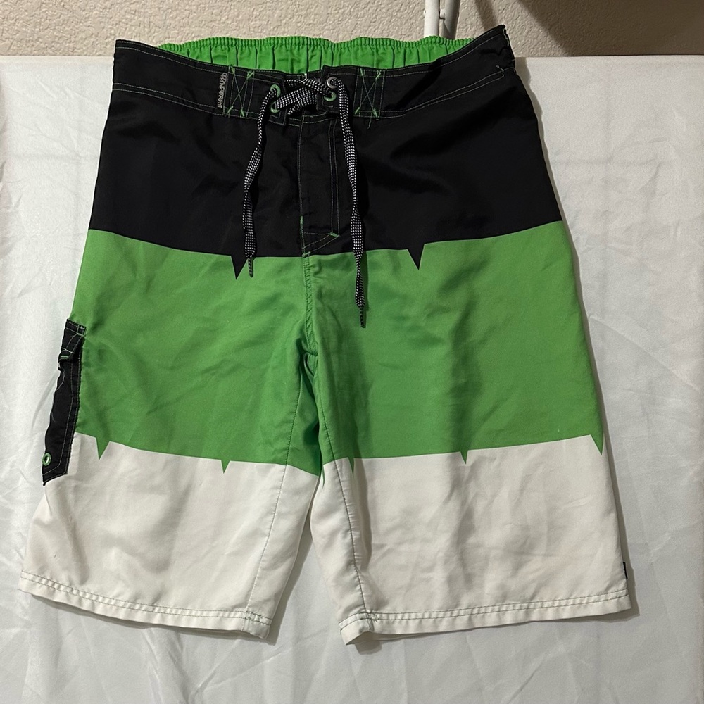 Ocean Current‎ Green and Black Swim Trunks
